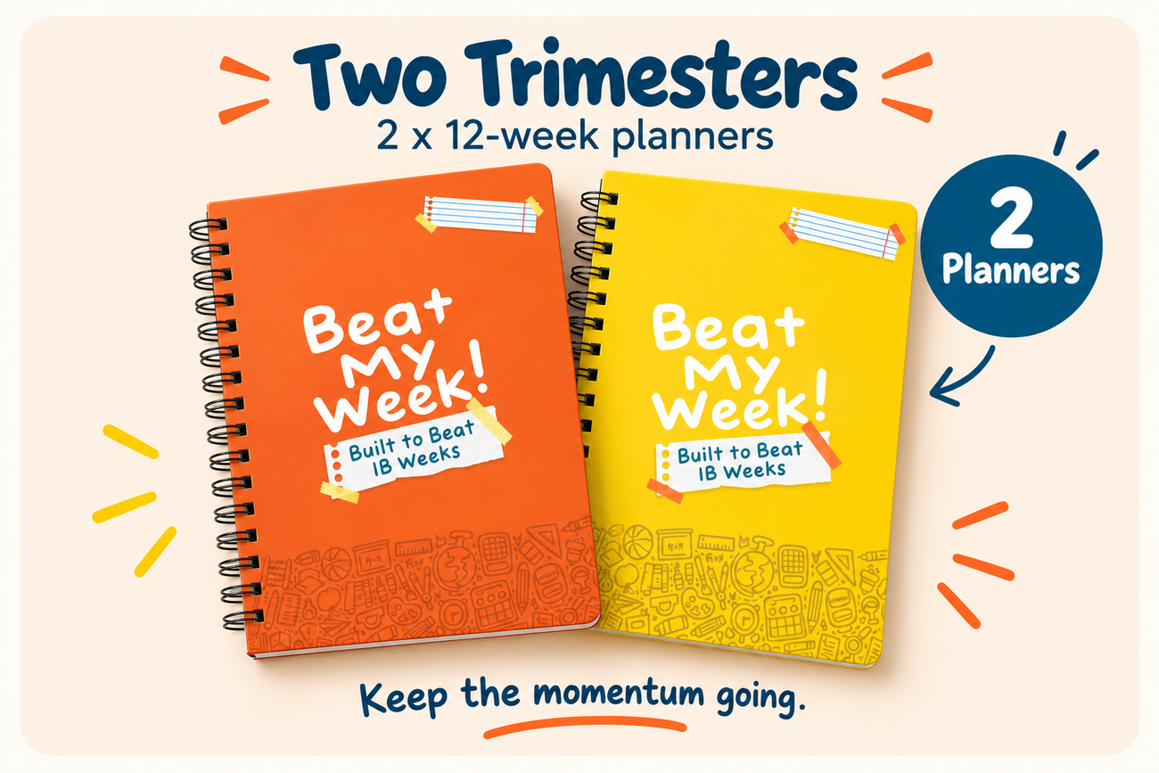 Beat My Week Two Trimesters student planner set with two 12-week A5 planners