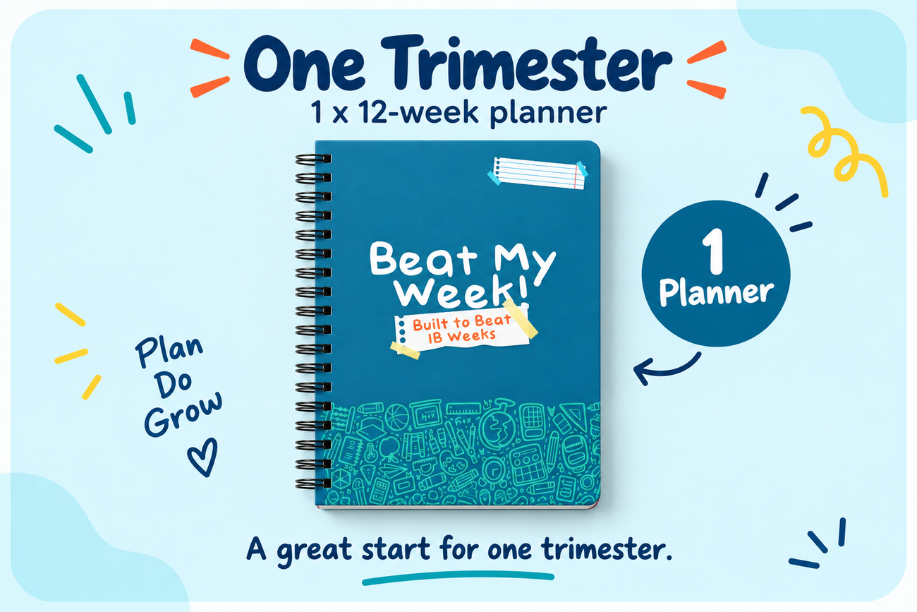 Beat My Week One Trimester 12-week A5 student planner, available in Blue, Orange and Yellow